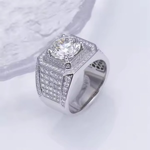 Designer <b>Men's</b> VVS Lab Grown Moissanite <b>Silver</b> <b>Ring</b> Certified IGI India Fully Iced Hip Hop Style <b>Wedding</b> Party Bezel Setting - Product Image 1