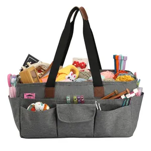 Large Organizer Tote Bag with Multiple Pockets Sewing Knitting Storage Bag for Yarn Balls and Hand Craft Accessories