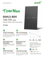 Panneau solaire Jinko JKM710-735N-66HL5-BDV, module bifacial double vitrage, 735W, panneau photovoltaïque