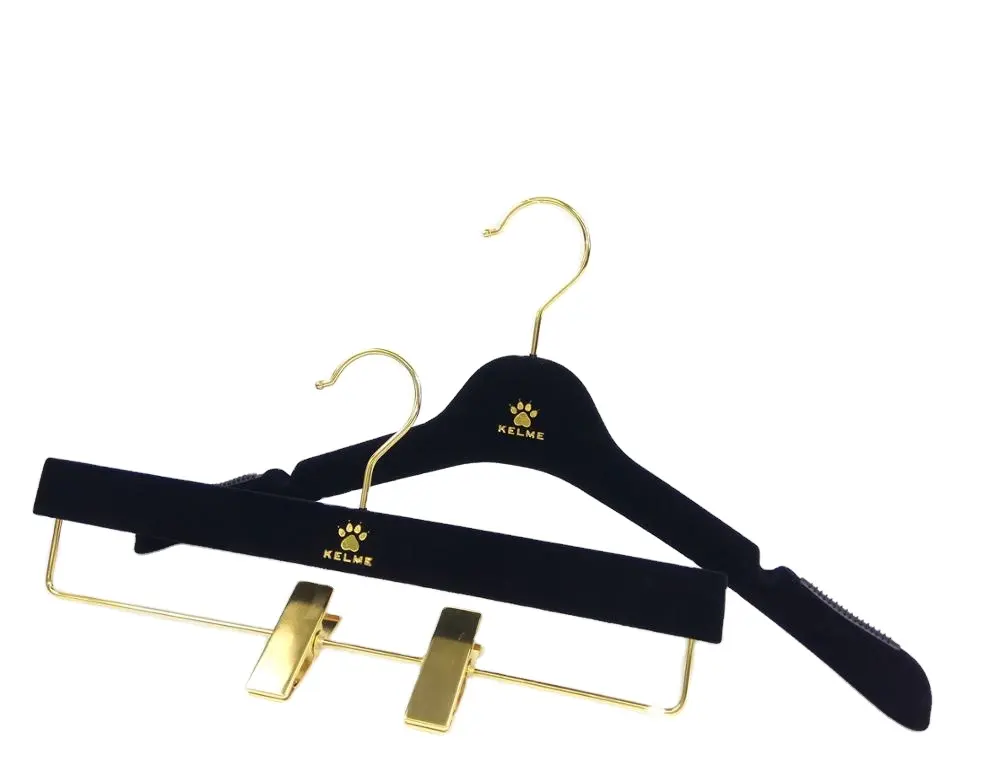 YY0698 custom luxury brand clothes hanger velvet plastic coat hanger with clips