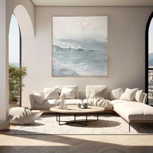Grande œuvre d'art murale moderne en acrylique texturé minimaliste, peinture sur toile artisanale Océan pour la maison et la galerie - Product Image 3