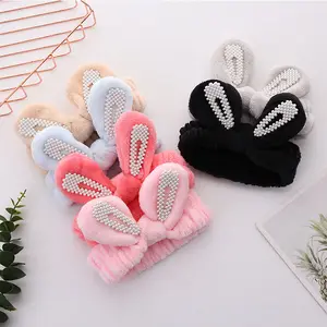 Bandeau en peluche pour femmes, pour cheveux, oreilles de lapin en peluche, nœud pour masque à visage