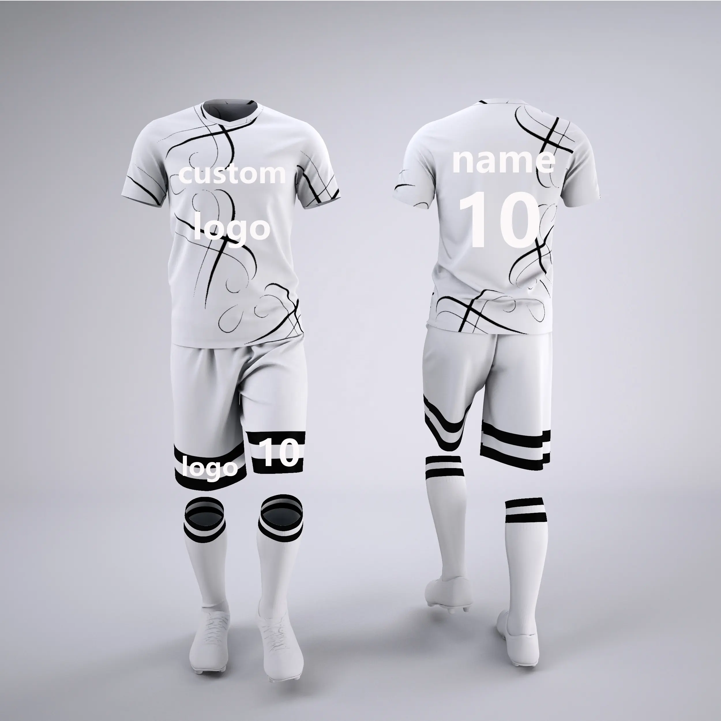 Mens Custom black and white Football Jerseys Design Shirts Youth Uniforms Futbol Kit Soccer Jersey