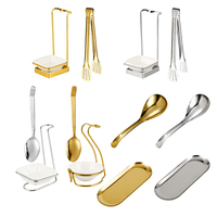 Ensemble de service de buffet de restaurant de luxe 5 étoiles en acier inoxydable avec louche à soupe debout, pince alimentaire, bol en céramique, cuillère de table et support