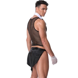 Ensemble de lingerie <span class=keywords><strong>sexy</strong></span> pour <span class=keywords><strong>homme</strong></span>, barman, danse sur barre, maille transparente avec bordure en dentelle, costume fin pour Halloween, jeu de rôle de serveur - Product Image 3