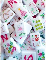 Joyeuses Fêtes - Tuiles de Mahjong en Acrylique Blanc - Thème de Noël - Kit Floral Poinsettia - Ensemble Pliable de Luxe Moderne