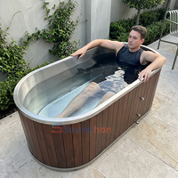 Baignoire de récupération ovale Soundhon en cèdre rouge pour bain froid, avec revêtement en acier inoxydable 304 ou 316L, bandes renforcées, sur mesure