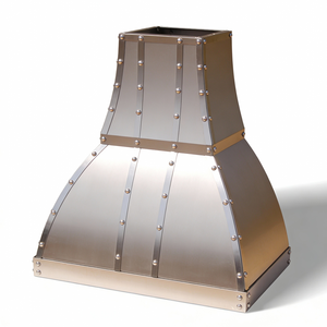 Campana Extractora <span class=keywords><strong>de</strong></span> Lujo Arquitectónica <span class=keywords><strong>de</strong></span> Acero Inoxidable, con Correas <span class=keywords><strong>de</strong></span> Cepillado Suave, Remaches, Forma <span class=keywords><strong>de</strong></span> Campana Curva, Hecha a Mano, Montaje en Pared, Campana Personalizada - Product Image 2