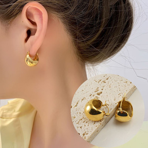 Boucles d'oreilles créoles épaisses à perles, plaqué or 18 carats, en acier inoxydable, boucles d'oreilles créoles circulaires audacieuses à billes rondes - Product Image 1