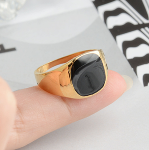Trendy Yin Yang <strong>Signet</strong> Striped <strong>Signet</strong> <strong>Ring</strong> 18k <strong>Gold</strong> Plated Stainless Steel Chunky Statement Enamel <strong>Ring</strong> for <strong>Ladies</strong> - Product Image 3
