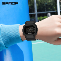 Jam Tangan Digital Pria SANDA 2107 5BAR Tahan Air Tali Karet Persegi Jam Olahraga Kronograf Alarm Stopwatch Jarum Bercahaya