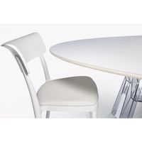 Table ovale transparente OMETTO en polycarbonate, design blanc, plateau en bois, taille 200/240 cm, modèle assemblé OMOVT200115B