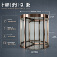 Porte tournante automatique à trois ailes en verre trempé avec cadre en alliage d'aluminium pour entrée d'hôtel ou de centre commercial
