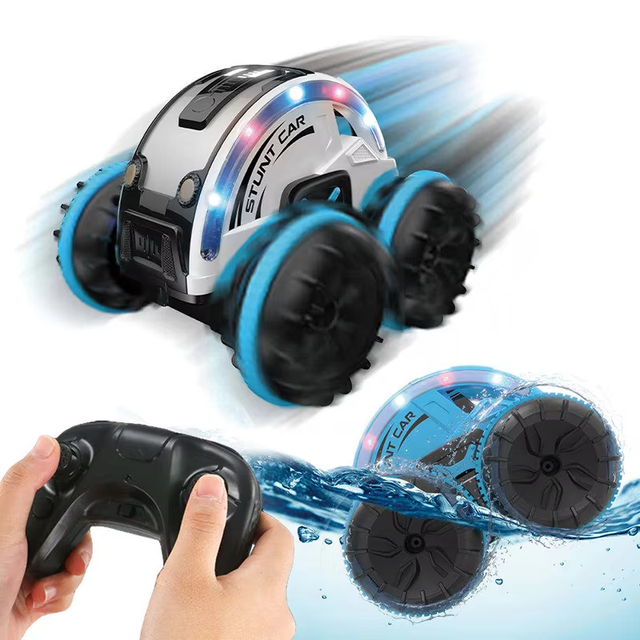 High Quality 2.4ghz 4wd Rc Boat With Replaceable Tires Led Lights Amphibious Remote Control Car for Kids