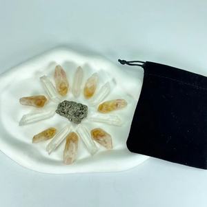 Giá sỉ Đá thô tự nhiên 7 mảnh thạch anh trong suốt + 7 mảnh citrine + pyrite + túi Đồ trang trí thiền bằng pha lê - Product Image 6
