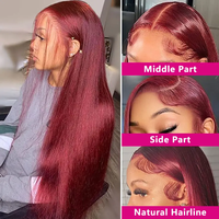 Perruque frontale en dentelle HD 99j 13x6 en gros, cheveux humains vierges brésiliens, dentelle suisse, couleur bordeaux, perruques pour femmes noires