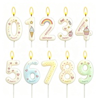 Bougies d'anniversaire numériques 0-9 en gros d'usine, personnalisées avec impression de dessins animés, décorations de gâteau pour Pâques et Nouvel An, sans flamme, non toxiques