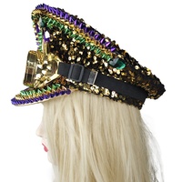 Chapeau de Capitaine Y2K pour Fête de la Reine du Mardi Gras, Design Punk avec Rivets et Paillettes, en Polyester, Bijou Unisexe pour Festival, Carnaval, Défilé, Style Burning Man