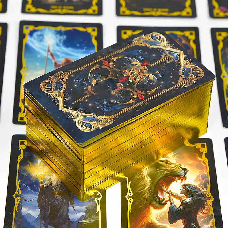 Lüks özel baskı Oracle kart toptan altın folyo mation lama güverte altın kenar yan kutu ile Tarot kartları