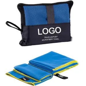 Wholesale Custom Logo Recycle Microfiber Sport Gym Towel Mesh Bag Packaging Quick Drying Sport Gym Yoga Towel