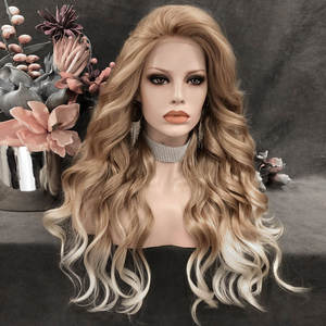 Perruques synthétiques transparentes Lace Front de 26 pouces Celebrity Blonde miel ondulée avec des pointes blanches Perruques Lace Frontal résistantes à la chaleur - Product Image 4