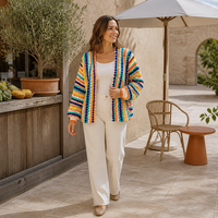 Joydressing Vente en gros de cardigans en tricot rayés multicolores pour femmes, col en V, ouverture sur le devant, manches longues