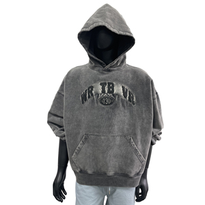 เสื้อฮู้ดผู้ชายผ้าฟลีซแบบเป็นมิตรต่อสิ่งแวดล้อม พิมพ์ลายตามสั่ง ผ้าหนานุ่ม ซักฟอกแบบ Acid Wash พร้อมโลโก้ตามสั่ง - Product Image 2
