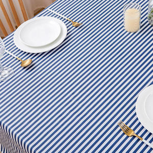 Vente en gros de <span class=keywords><strong>nappe</strong></span> rectangulaire à rayures bleues de luxe légère à ourlet tissu de table chinois en coton et <span class=keywords><strong>lin</strong></span> - Product Image 4