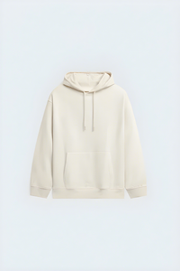 Sweat-shirt à capuche oversize pour homme, imprimé numérique beige uni, avec cordon de serrage, poche kangourou et manches raglan, idéal pour l'hiver - Product Image 1