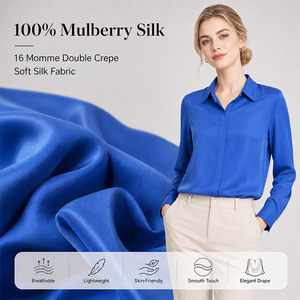 Silk Women's Commuter Office Shirt Double Crepe <b>Long</b> Sleeve Blouse Custom Logo Premium Soft Breathable Elegant Business <b>Top</b> - Product Image 6