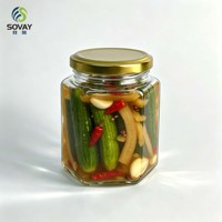 Grand bocal hexagonal en verre de 300 ml, de qualité alimentaire, avec couvercle à vis, pour la conservation en cuisine et l'embouteillage alimentaire en détail