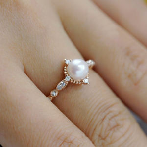 Conceptions personnalisées Bagues en perles <span class=keywords><strong>de</strong></span> fiançailles <span class=keywords><strong>Zales</strong></span> Bijoux en or jaune 14 carats Perles d'eau <span class=keywords><strong>de</strong></span> mer en vrac Beaux motifs magnifiques - Product Image 5