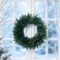 Guirlande de Noël artificielle ronde non éclairée, réaliste, en branches de peuplier vertes, pour porte d'entrée, mur, fenêtre, décoration de fête à domicile