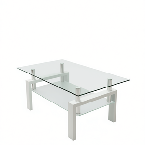 Tavolino da caffè moderno in vetro bianco con struttura in metallo per l'arredamento del soggiorno - Product Image 1