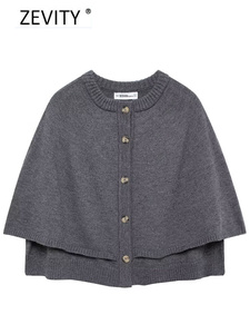 <span class=keywords><strong>Cardigan</strong></span> Zevity da Donna Autunnale con Bottoni, Collo Tondo, Maglia Spessa, Maniche a Pipistrello, Design a Mantella, Colore Unico, Top ZA - Product Image 3