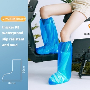 Couvre-bottes réutilisables en plastique <span class=keywords><strong>PE</strong></span>, longs, imperméables, avec capuche intégrée - Utilisation pour le camping et les voyages, écologiques, légers, antidérapants - Product Image 4