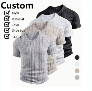 Vente en gros de t-shirts de sport en tricot avec logo personnalisé pour hommes chemises en tricot simples nouveau modèle de t-shirt pull pour hommes - Product Image 1