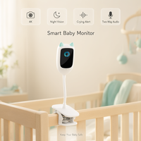 Caméra de surveillance pour bébé intelligente 4K WiFi, vision nocturne, alerte de pleurs, audio bidirectionnel, contrôle par application, alimentation USB
