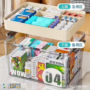Transparent Double Layer Medicine Box Large Capacity Home First Aid Storage Organizer Pill <b>Case</b> With Lid And Handle - Product Image 2