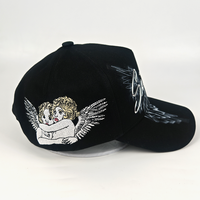 Casquette de baseball personnalisée avec broderie 3D chromée, ailes de chérubin, streetwear noir, BSCI, usine OEM ODM