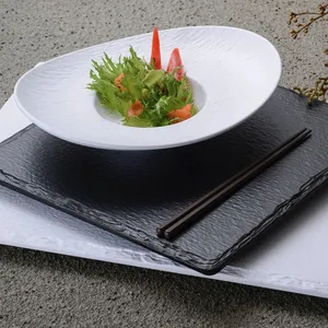 Plato de exhibición cuadrado grande blanco o negro mate de melamina para servir comida para Buffet, platos de postre, vajilla