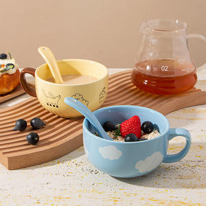 Mug à petit-déjeuner en céramique mignon avec anse, jaune et bleu, tasse individuelle pour filles, cadeaux 2025, fabriqué à Chaozhou - Product Image 3