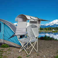 Chaise de camping inclinable moderne et portable avec cadre en fer, auvent pare-soleil et accoudoirs, idéale pour la plage, la pêche et les loisirs en extérieur
