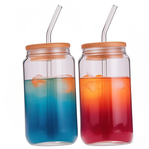 16 oz cốc thủy tinh cốc nước trái cây sữa uống ly thủy tinh có nắp đậy và ống hút - Product Image 1