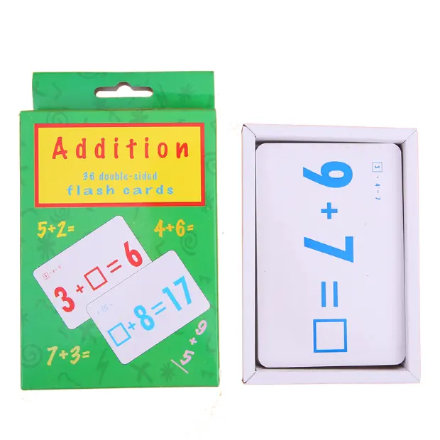 हॉट सेलिंग 36 पीस मैथमेटिक्स फ्लैश कार्ड क्लियर प्रिंटिंग एडिशन सबट्रैक्शन मल्टीप्लिकेशन डिवीजन किड लर्निंग कार्ड बॉक्स के साथ
