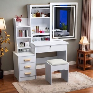 Modern Luxury Dresser Set for <strong>Bedroom</strong> <strong>with</strong> <strong>Mirror</strong> <strong>Lights</strong> Make up White Wooden 4 Drawer Small Apartment Room Storage Furniture - Product Image 6