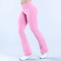Leggings évasés DFYN pour femmes, sportifs, sans coutures, tricotés, à col en V croisé, avec taille côtelée et panneau invisible, séchage rapide pour le yoga et le fitness