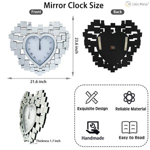Anti-Droping Package WXMC-18 Modern <strong>Silver</strong> Decorative Heart-shaped Mirrored <strong>Clock</strong> - Product Image 5