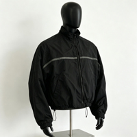 Veste coupe-vent pour homme, noire, avec bande réfléchissante, légère, en nylon, fermeture éclair, style streetwear, décontractée, vêtements d'extérieur, logo personnalisé OEM