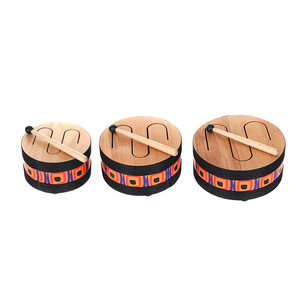 Ensemble de tambours de sol en bois de 6/7/8 pouces avec baguette, 3 tons, tambours à main en bois, instruments de musique Orff pour enfants, instruments de percussion - Product Image 1